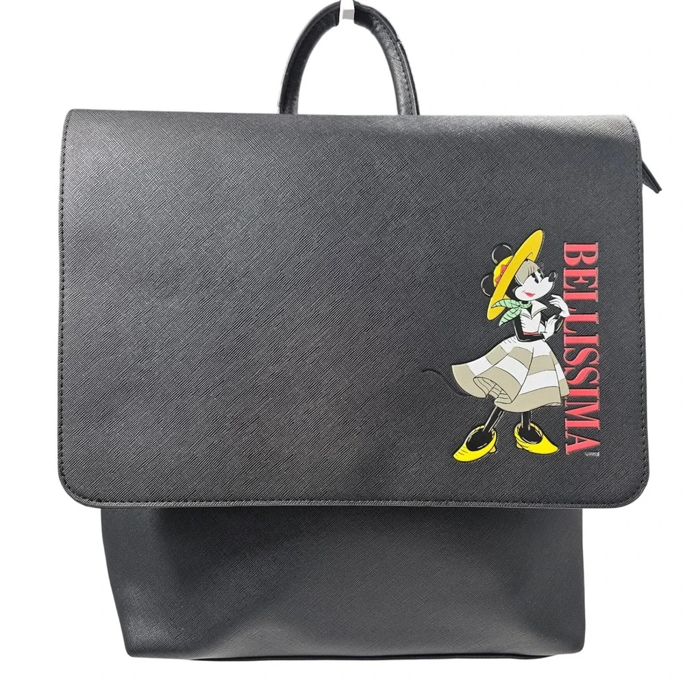 Disney Minnie Mouse Bellissima Black Saffiano Backpack with Polka Dot Scarf